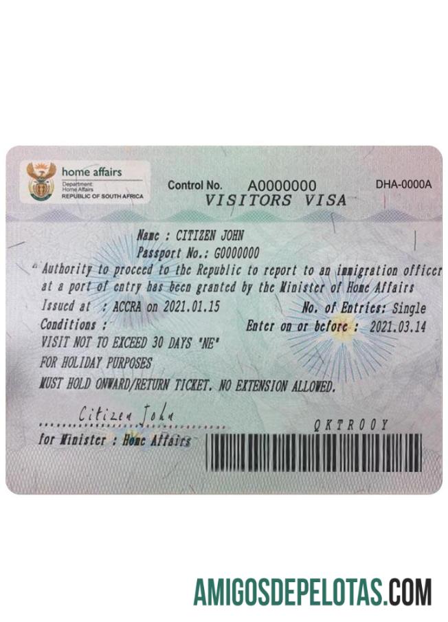 Visto para África do Sul exemplo